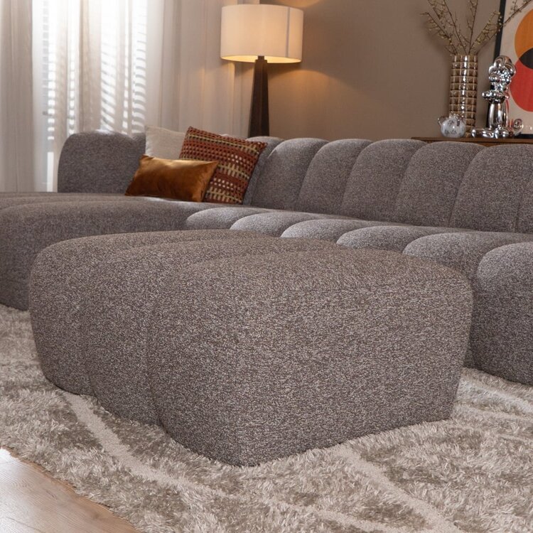 Pouf Luca en bouclé brun/gris