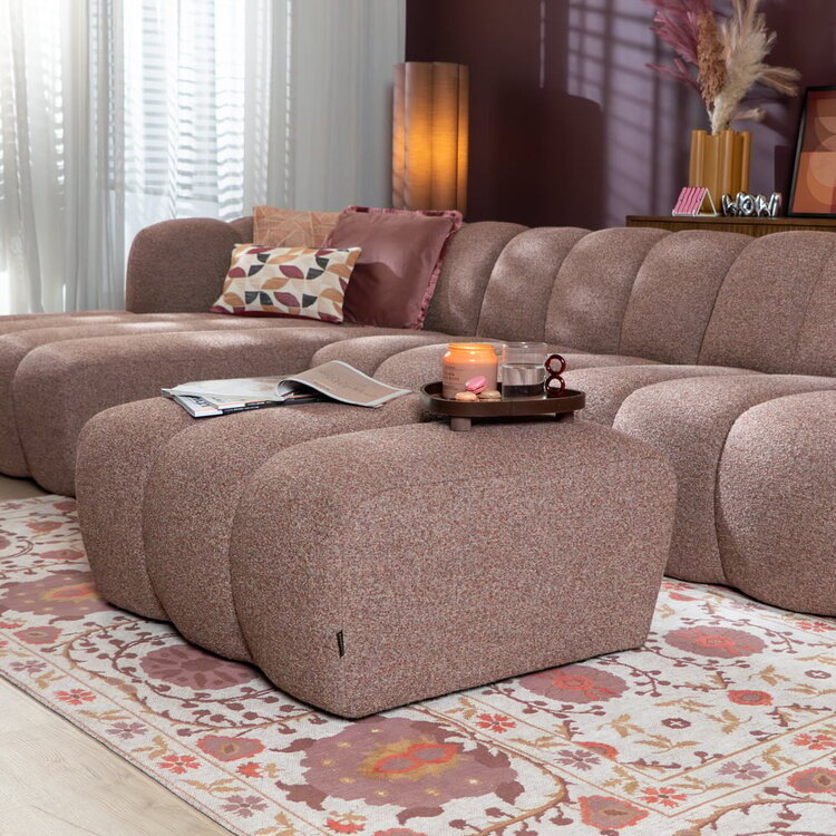 Pouf Luca en bouclé rouge/rose