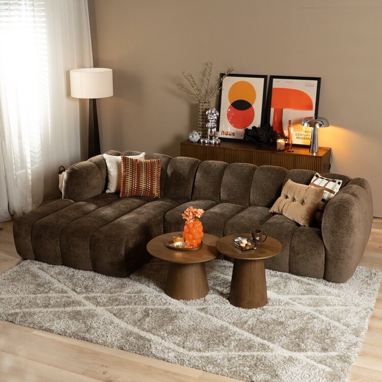 Canapé d’angle gauche Luca en tissu chenille mocha