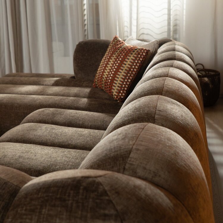 Canapé d’angle gauche Luca en tissu chenille mocha