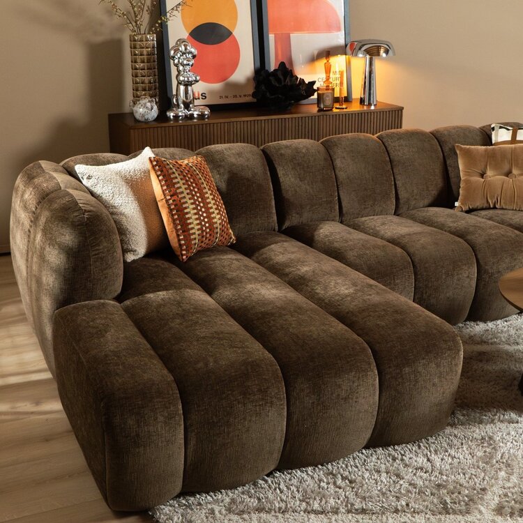 Canapé d’angle gauche Luca en tissu chenille mocha