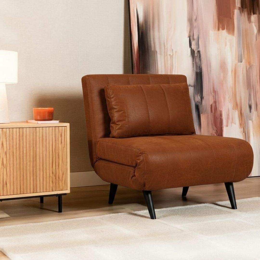 Fauteuil convertible lit 80 x 190 cm Hanna cognac éco-cuir