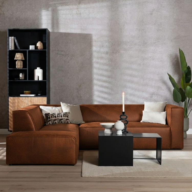 Canapé d'angle industriel Memphis éco-cuir cognac gauche