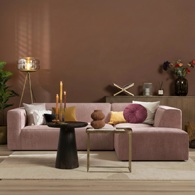 Canapé d'angle Memphis rose tissu chenille droit