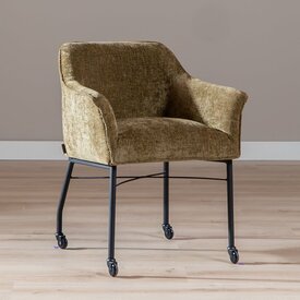 Chaise de salle à manger avec roulettes Enzo chenille olive