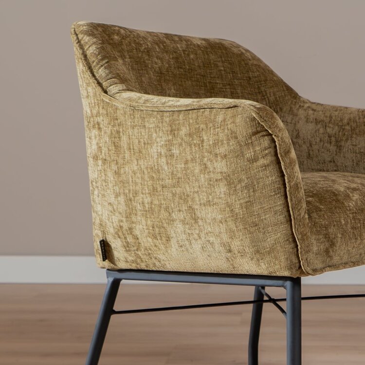 Chaise de salle à manger avec roulettes Enzo chenille olive