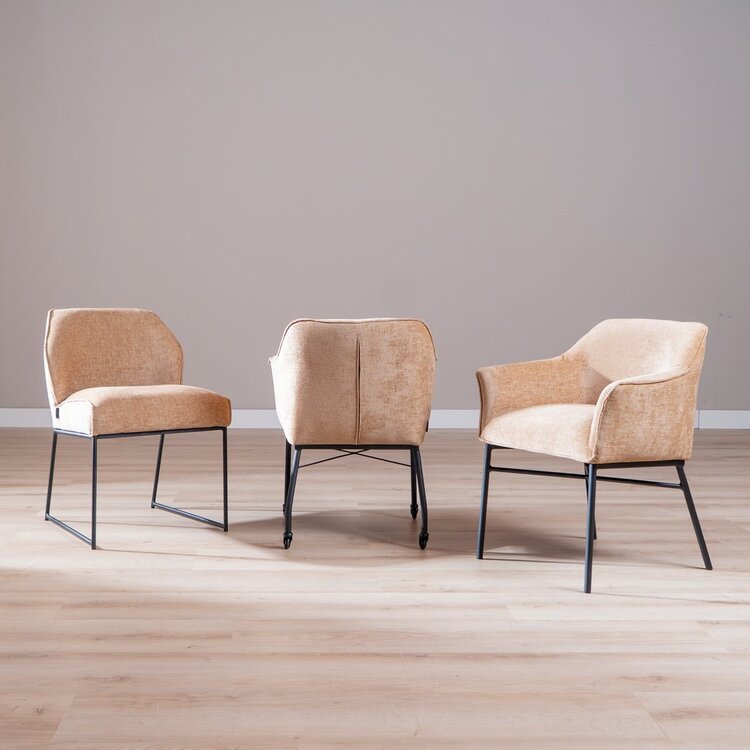 Chaise de salle à manger avec roulettes Enzo chenille peach
