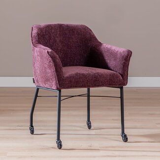 Chaise de salle à manger avec roulettes Enzo chenille voilette