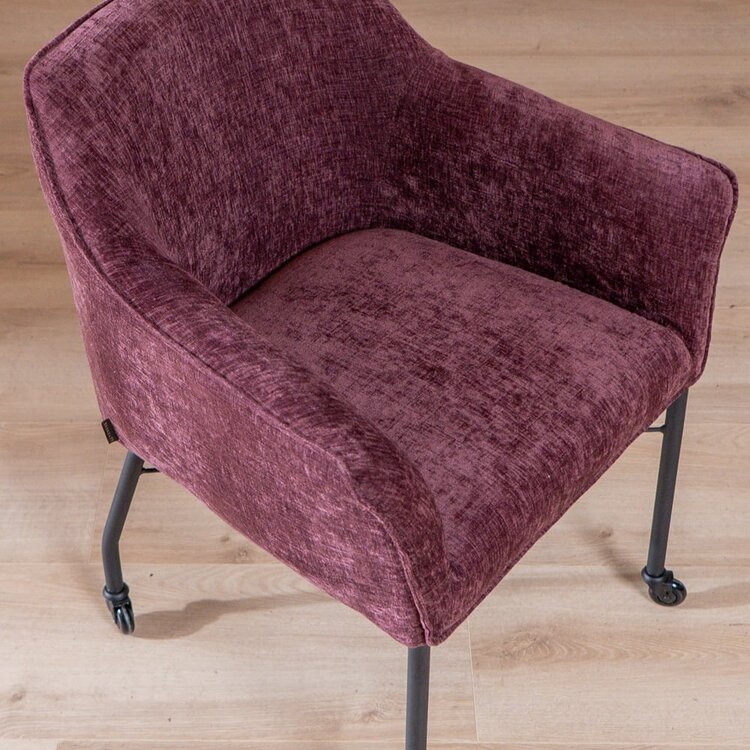 Chaise de salle à manger avec roulettes Enzo chenille voilette