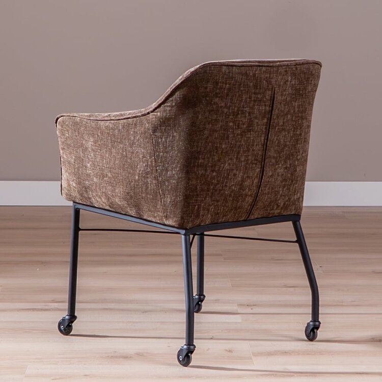 Chaise de salle à manger avec roulettes Enzo chenille mocha