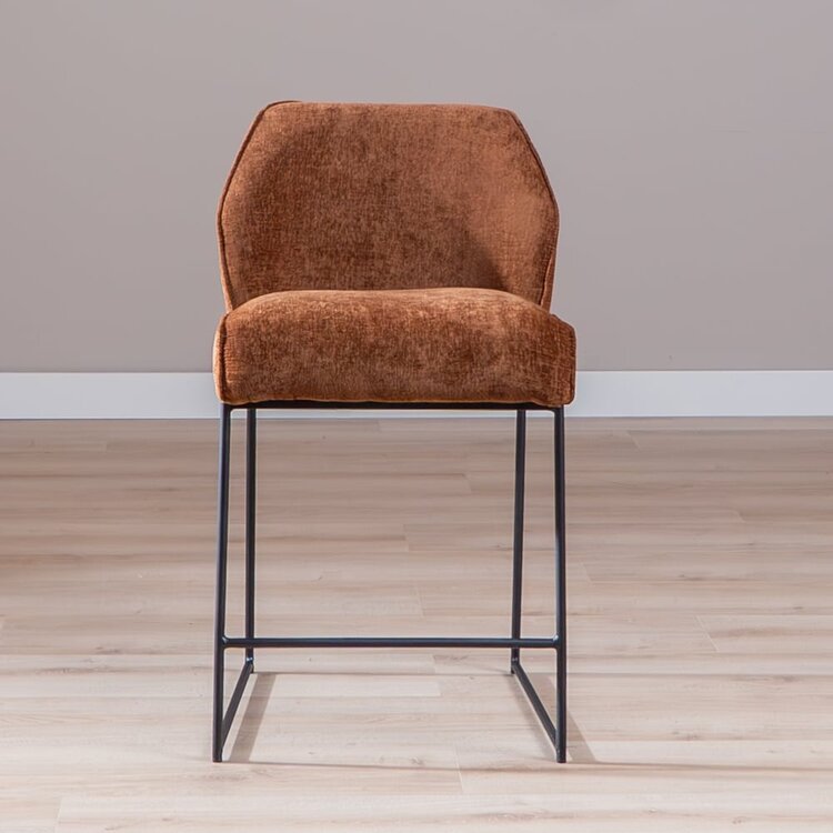 Tabouret de bar Momo en chenille cuivre 73 cm