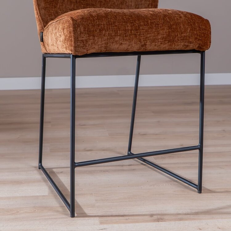 Tabouret de bar Momo en chenille cuivre 73 cm