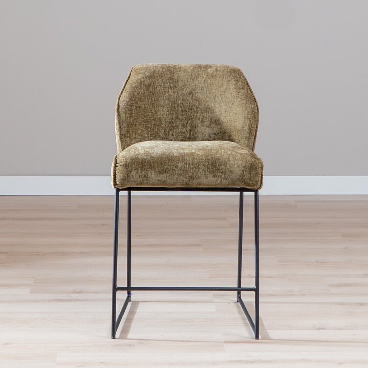 Tabouret de bar Momo en chenille vert olive 73 cm