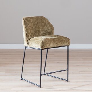 Tabouret de bar Momo en chenille vert olive 73 cm