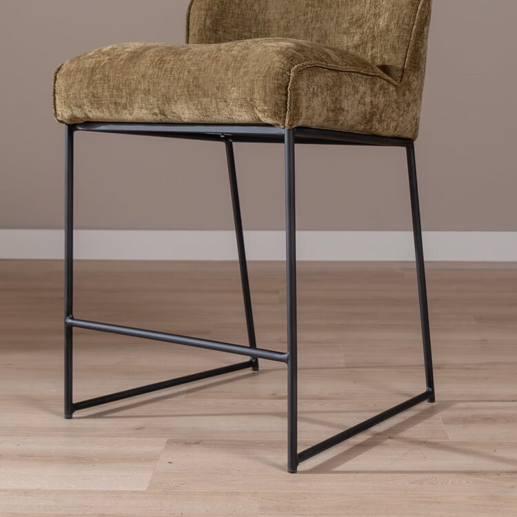 Tabouret de bar Momo en chenille vert olive 73 cm