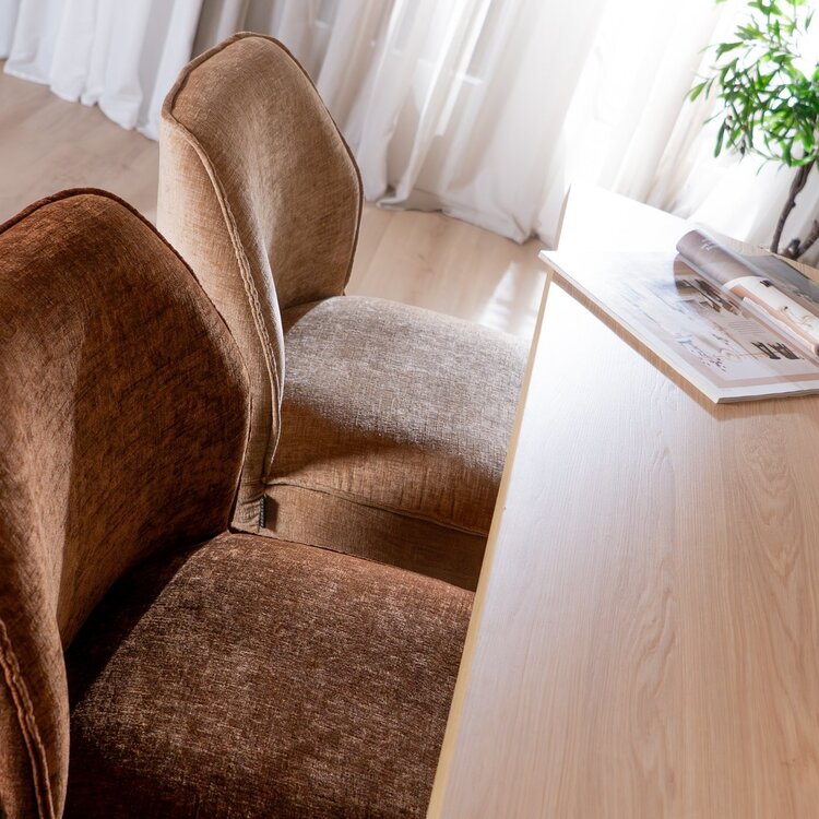 Tabouret de bar Momo en chenille peach 73 cm