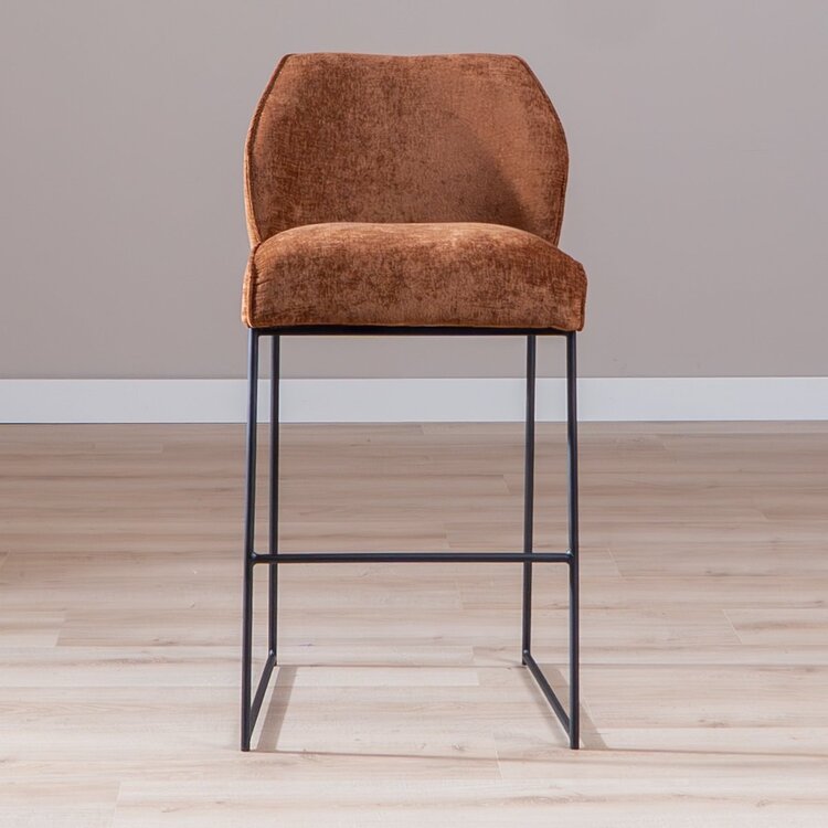 Tabouret de bar Momo en chenille cuivre 85 cm