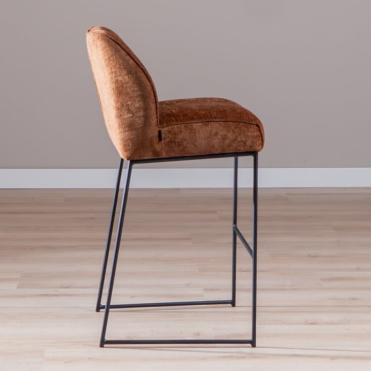 Tabouret de bar Momo en chenille cuivre 85 cm