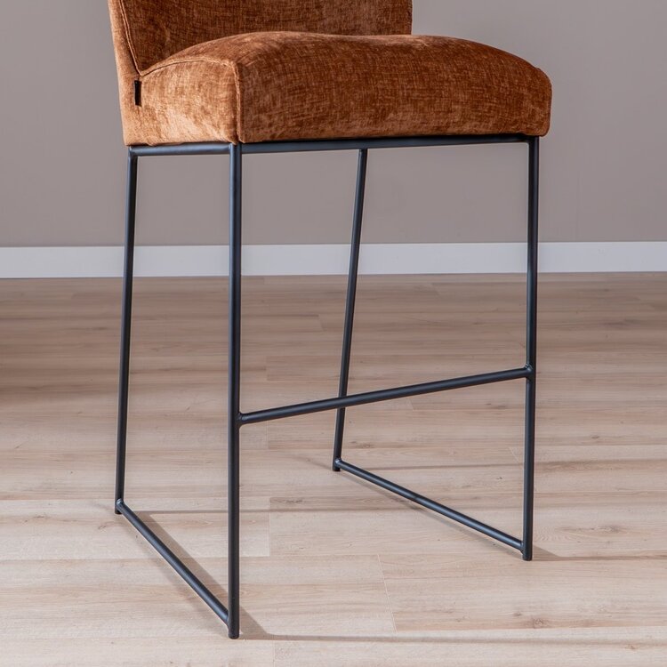 Tabouret de bar Momo en chenille cuivre 85 cm