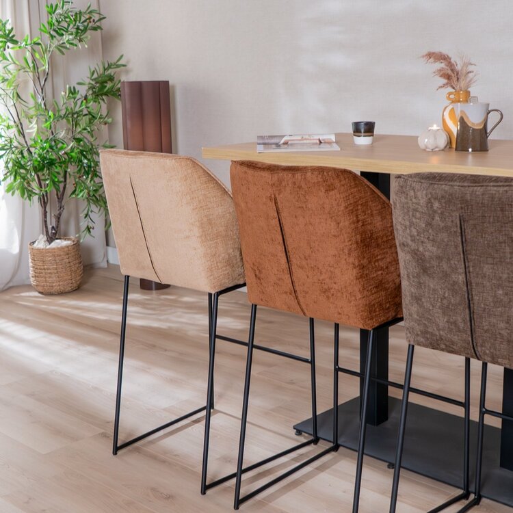 Tabouret de bar Momo en chenille cuivre 85 cm