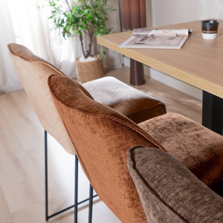 Tabouret de bar Momo en chenille cuivre 85 cm