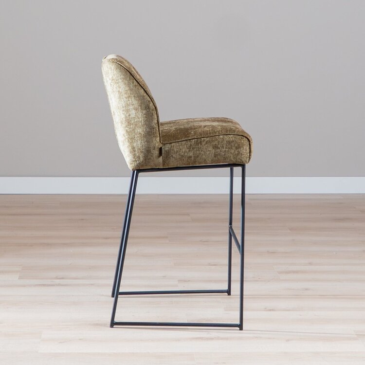 Tabouret de bar Momo en chenille vert olive 85 cm