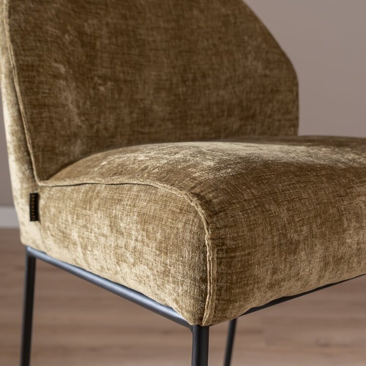 Tabouret de bar Momo en chenille vert olive 85 cm