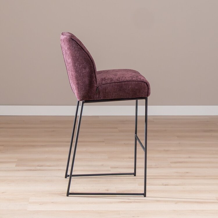 Tabouret de bar Momo en chenille violet 85 cm
