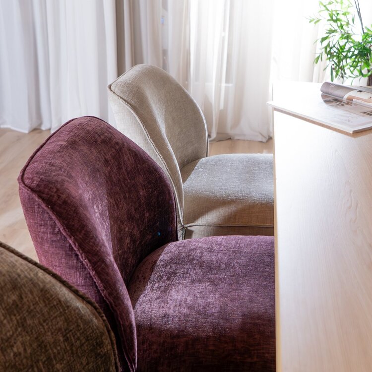 Tabouret de bar Momo en chenille violet 85 cm