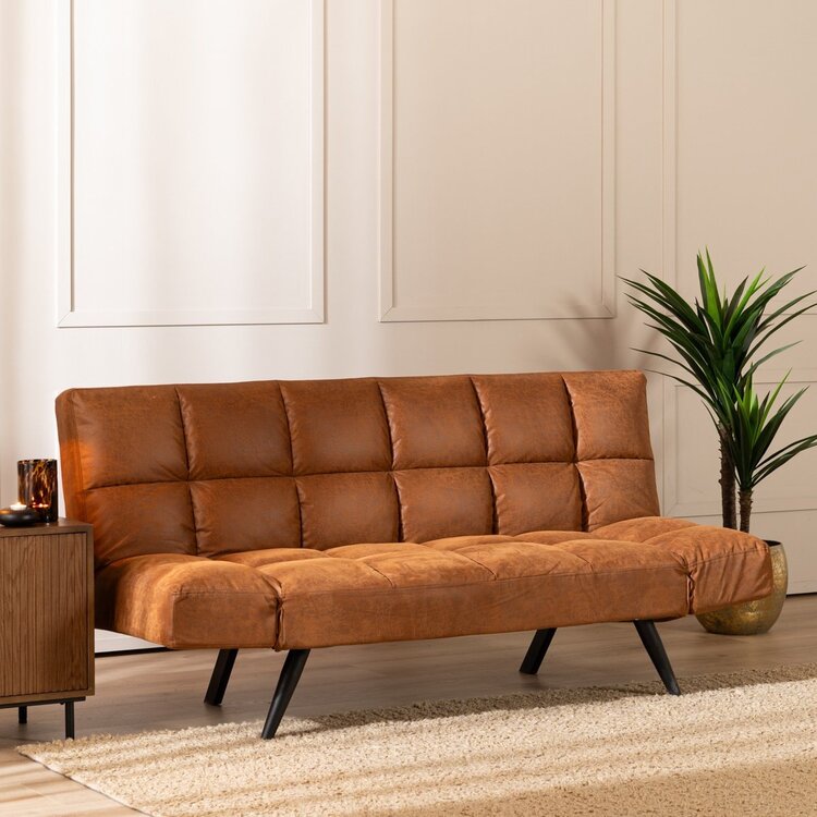Canapé convertible lit 110 x 180 cm Timo cognac éco-cuir