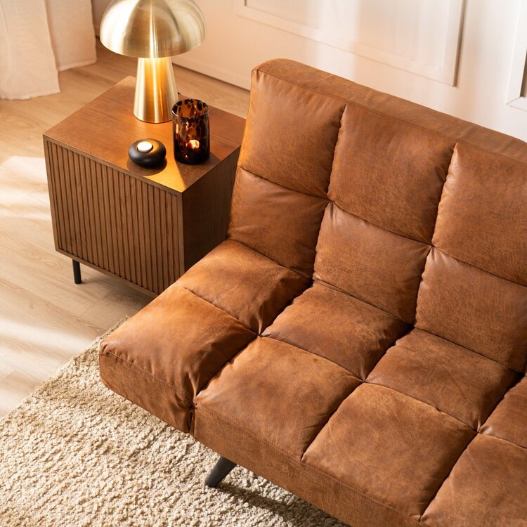 Canapé convertible lit 110 x 180 cm Timo cognac éco-cuir