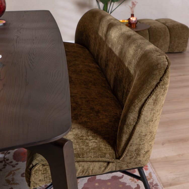 Banc de salle à manger Momo chenille vert olive 185 cm