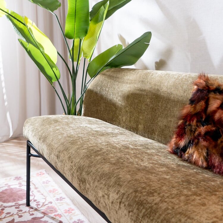 Banc de salle à manger Momo chenille vert olive 185 cm