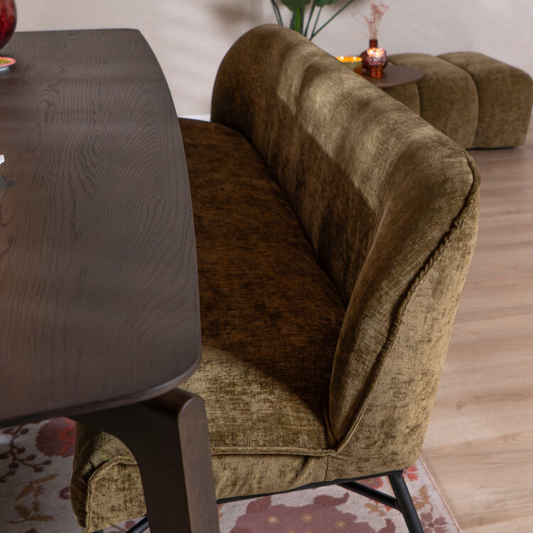 Banc de salle à manger Momo chenille vert olive 220 cm