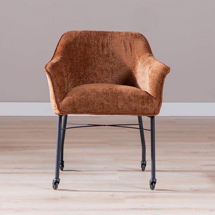 Chaise de salle à manger avec roulettes Enzo chenille cuivre