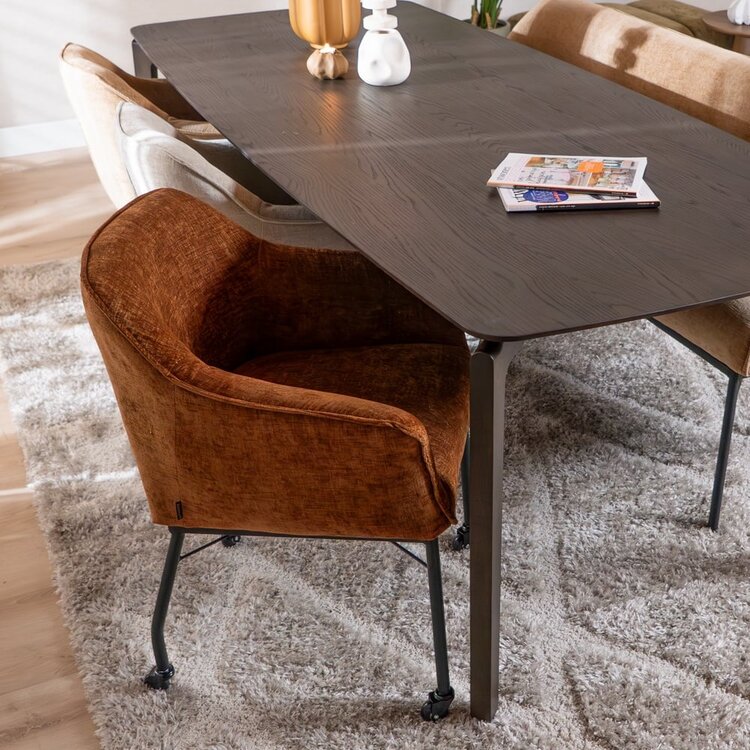 Chaise de salle à manger avec roulettes Enzo chenille cuivre