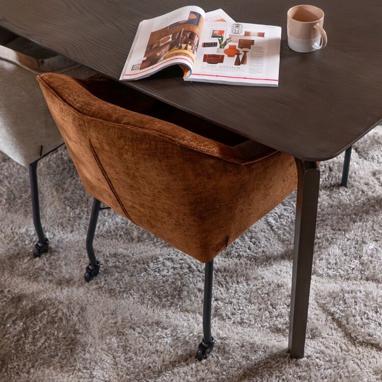 Chaise de salle à manger avec roulettes Enzo chenille cuivre