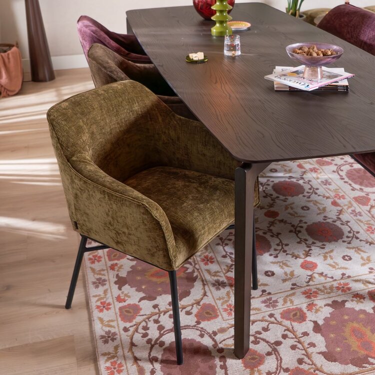 Chaise de salle à manger Nubo en chenille olive