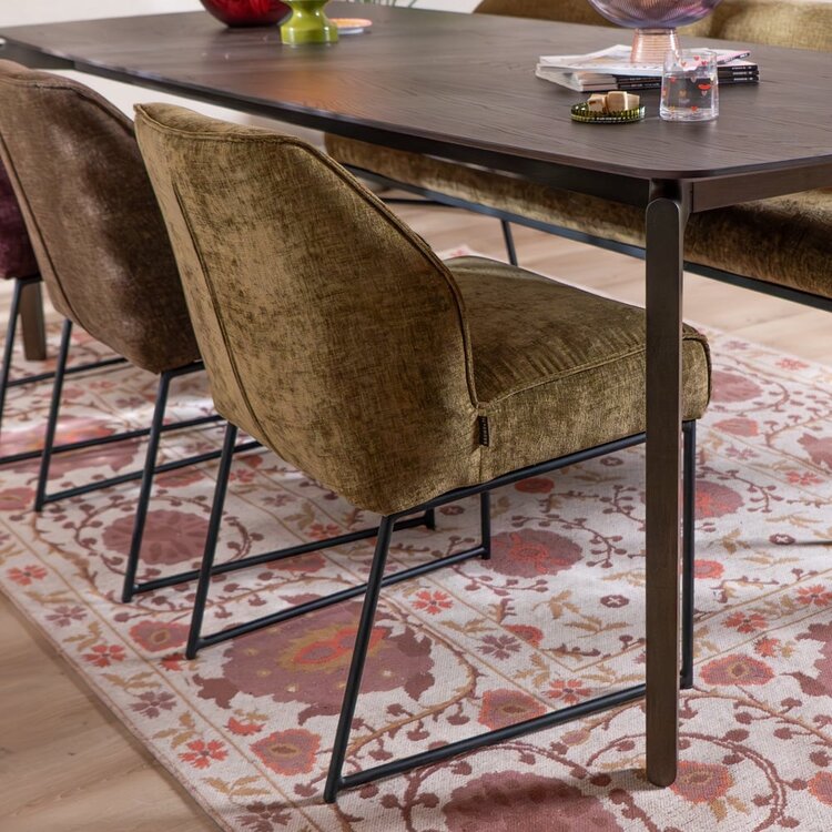 Chaise de salle à manger Momo chenille vert olive