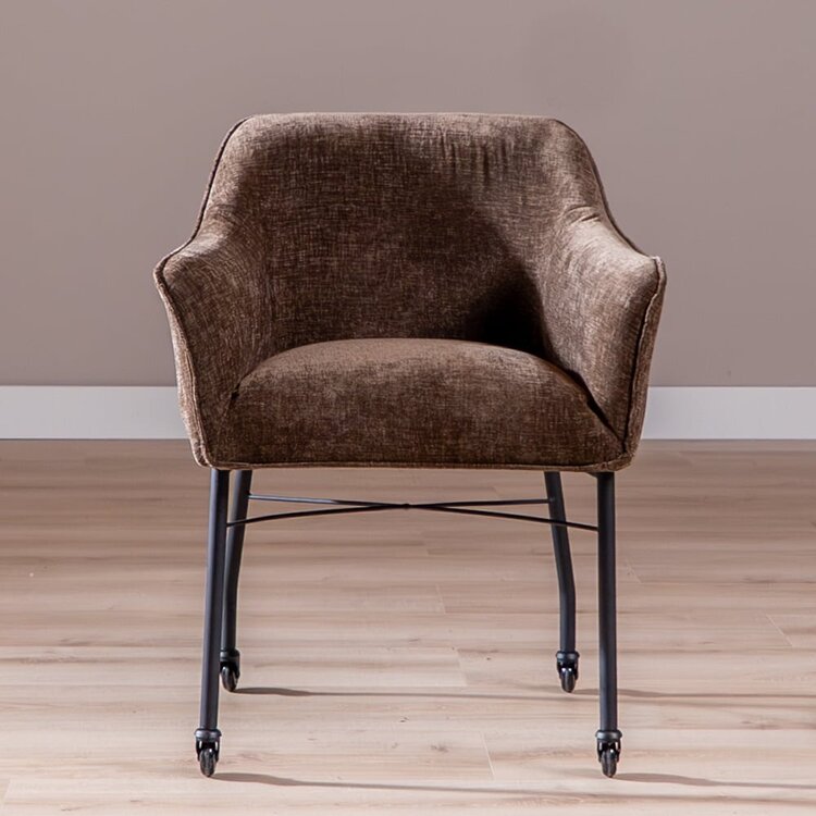 Chaise de salle à manger avec roulettes Enzo chenille mocha