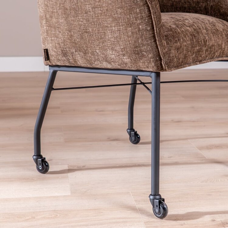 Chaise de salle à manger avec roulettes Enzo chenille mocha