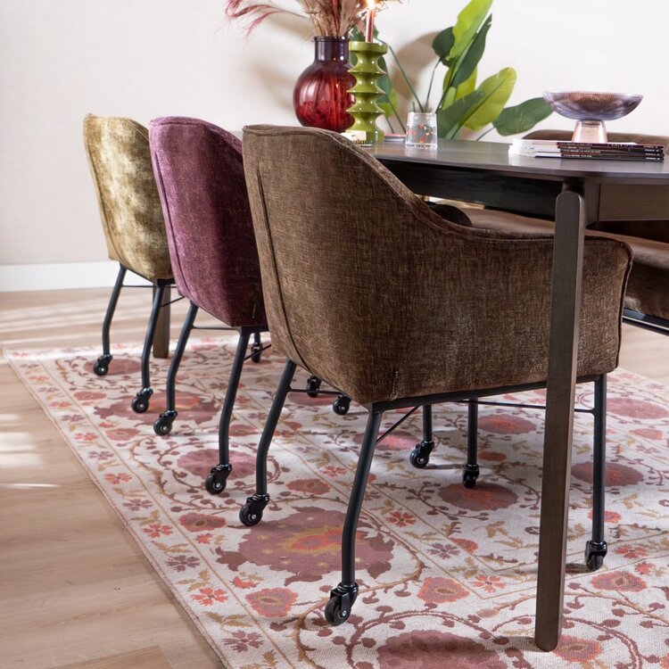 Chaise de salle à manger avec roulettes Enzo chenille mocha