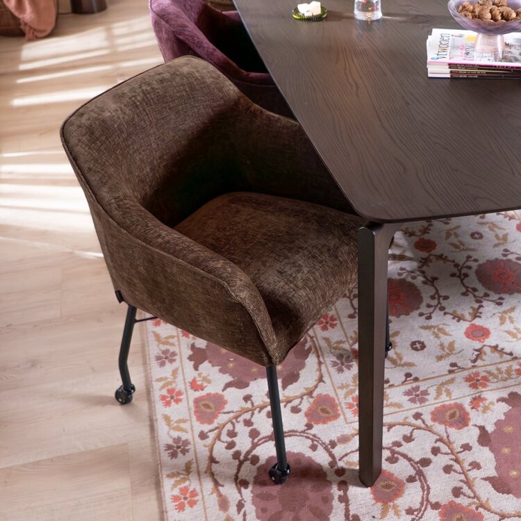 Chaise de salle à manger avec roulettes Enzo chenille mocha