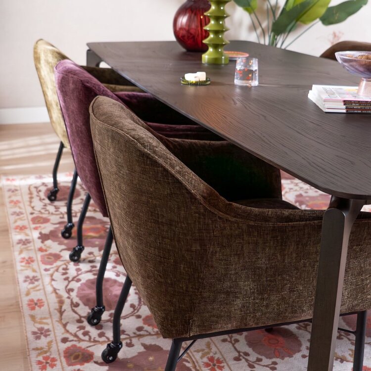 Chaise de salle à manger avec roulettes Enzo chenille mocha