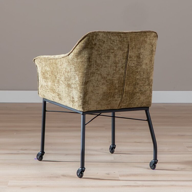 Chaise de salle à manger avec roulettes Enzo chenille olive