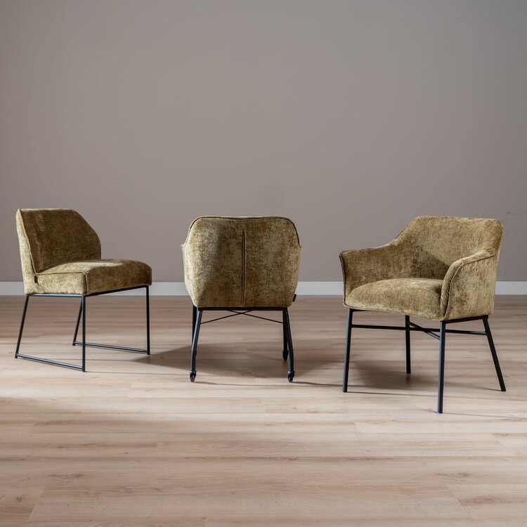 Chaise de salle à manger avec roulettes Enzo chenille olive