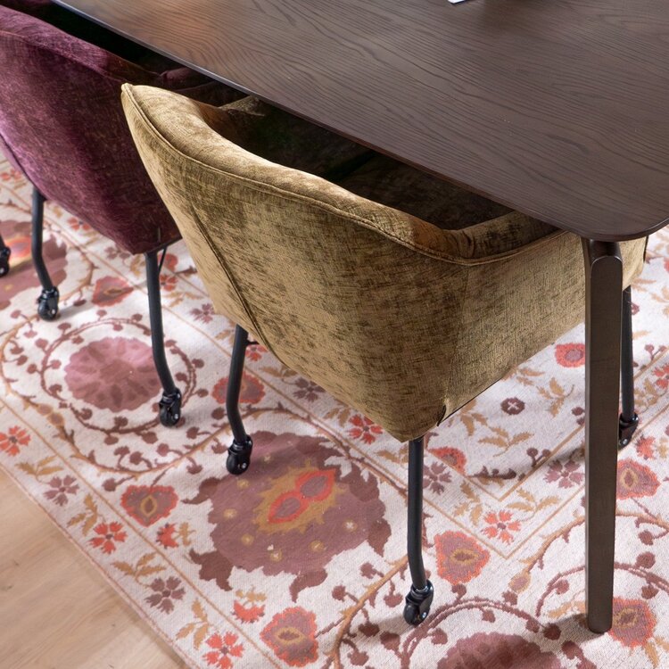 Chaise de salle à manger avec roulettes Enzo chenille olive