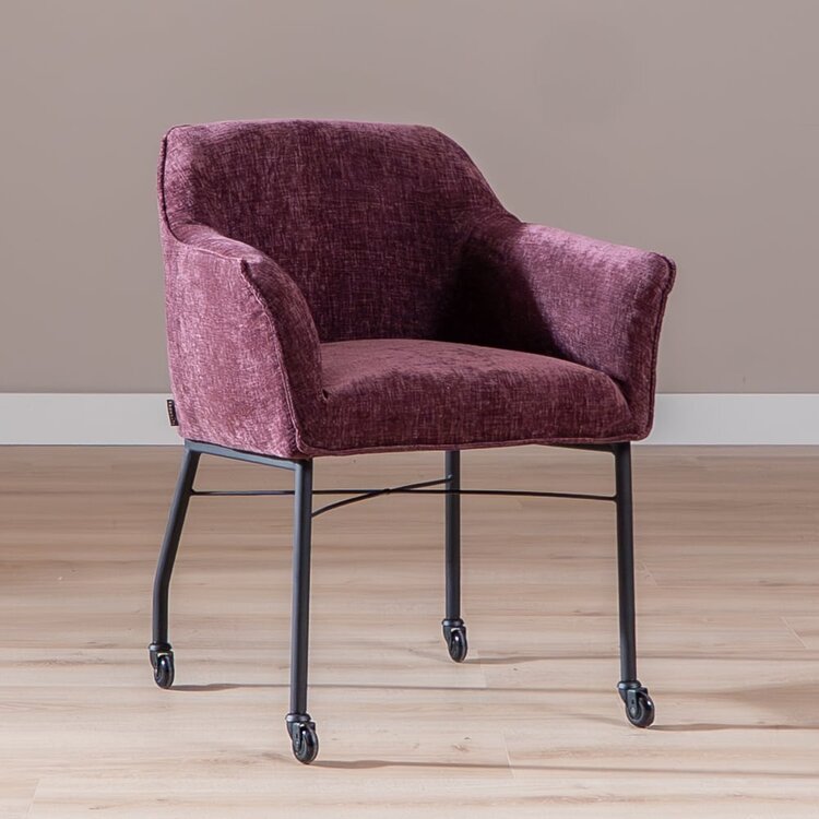 Chaise de salle à manger avec roulettes Enzo chenille voilette