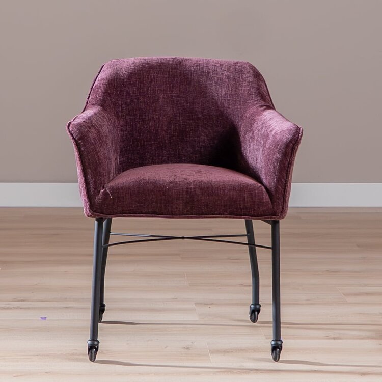 Chaise de salle à manger avec roulettes Enzo chenille voilette