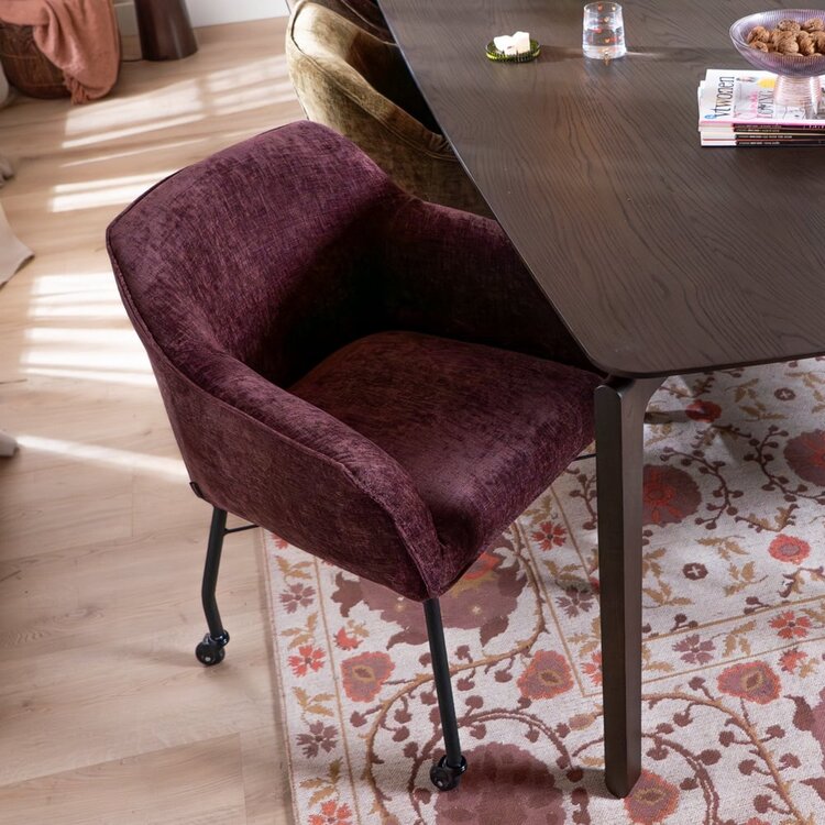 Chaise de salle à manger avec roulettes Enzo chenille voilette